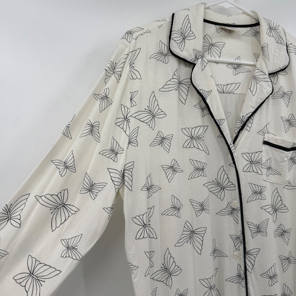Soma Pajama Top Women XL Ivory Button Up Long Sleeve Butterflies Comfy Cozy - Picture 3 of 11